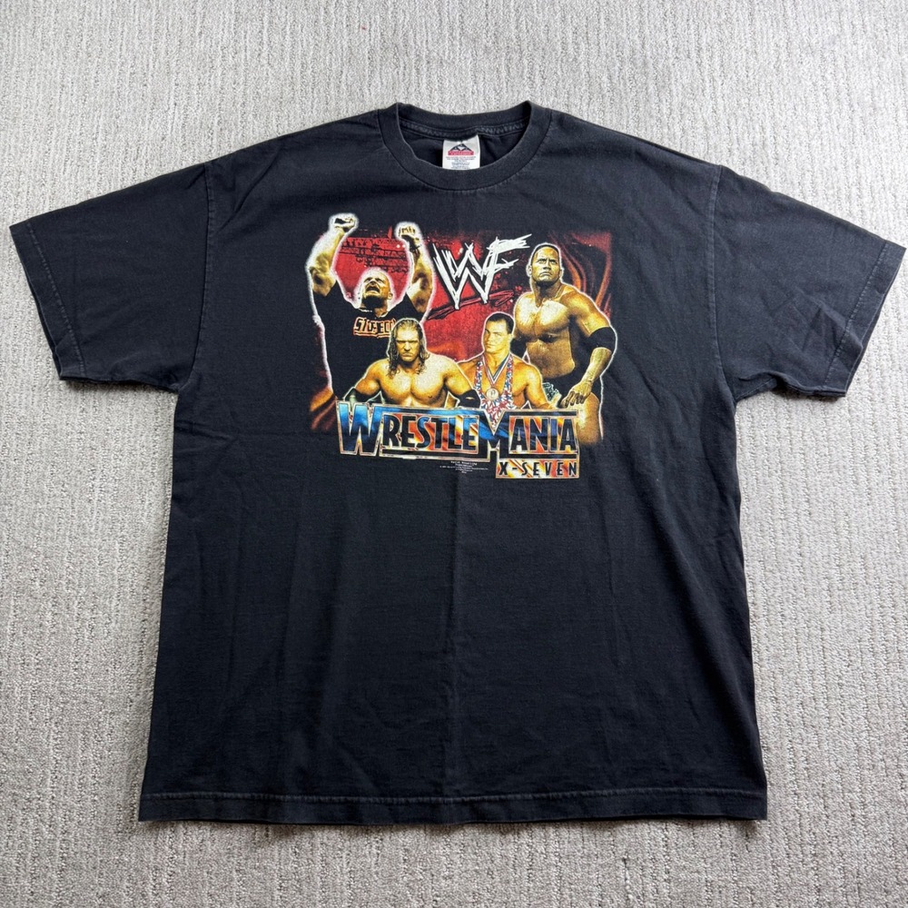 Vintage 2001 WWF WrestleMania X-Seven T Shirt Mens Size XL Black Alstyle AAA